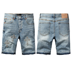 Purple Brand Crystal Diamond Denim Shorts #5098