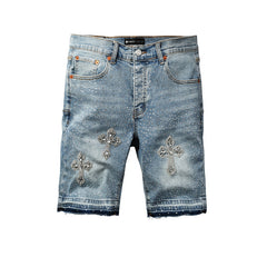Purple Brand Crystal Diamond Denim Shorts #5098