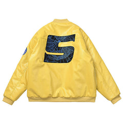 Sp5der Leather Logo Bomber Jacket Yellow