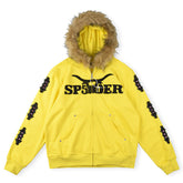Sp5der Fur Hooded Full Zip Hoodie Sweatshirt Yellow