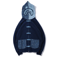 BAPE Shark Denim Washed Fabric Full Zipper Hoodie