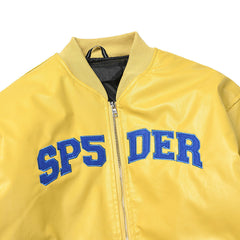 Sp5der Leather Logo Bomber Jacket Yellow