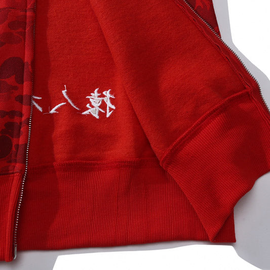 Bape red shark full zip hoodie