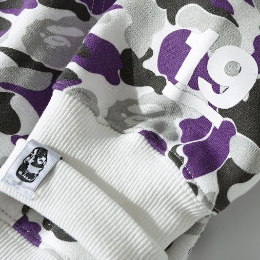 BAPE Purple Camo Shark Zipper Double Hoodie