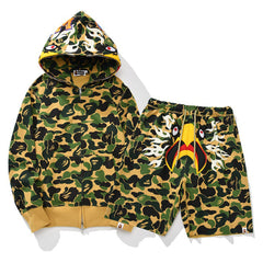 BAPE Unisex Street Style Plain Logo Skater Style Hoodie Short Suit