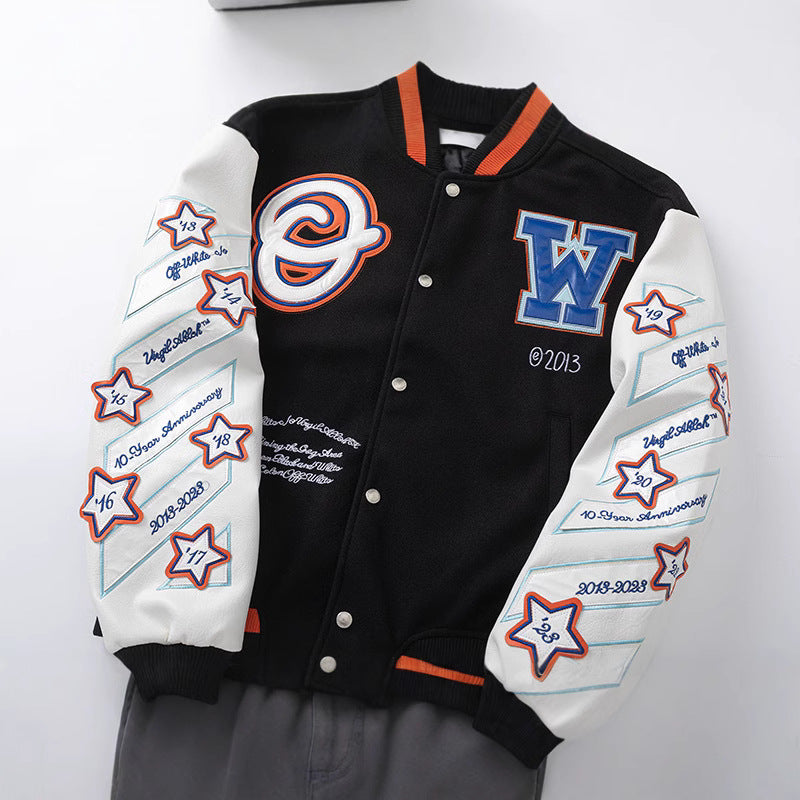 OFF WHITE Leather varsity jacket