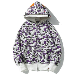 BAPE Purple Camo Shark Zipper Double Hoodie