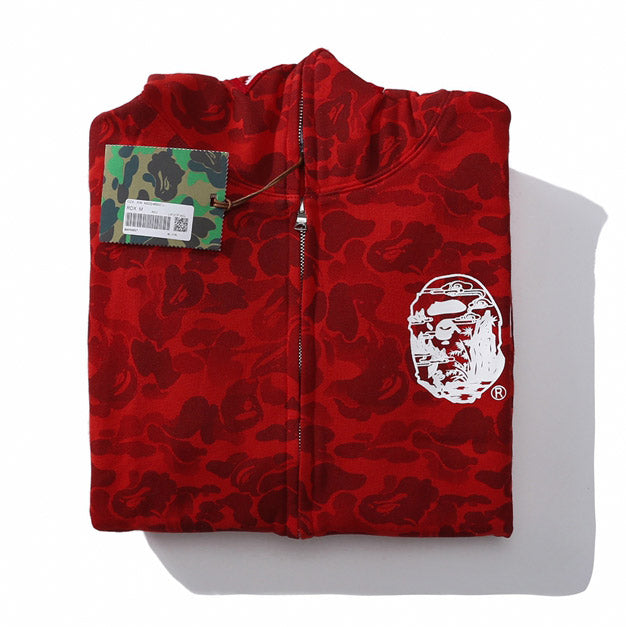 Bape red shark full zip hoodie