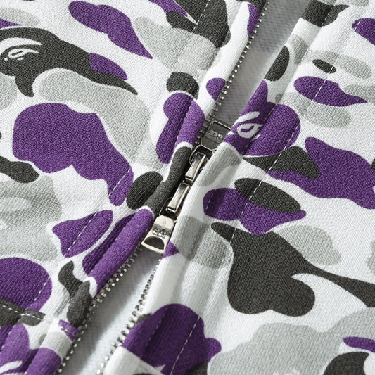 BAPE Purple Camo Shark Zipper Double Hoodie